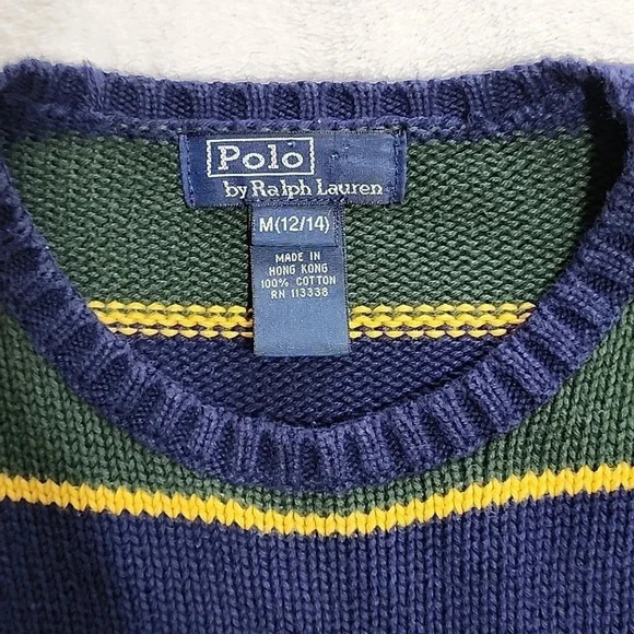 Boys Polo by Ralph Lauren Striped Knit Sweater, Blue/Green, Size 12/14, PreOwned - Picture 6 of 7